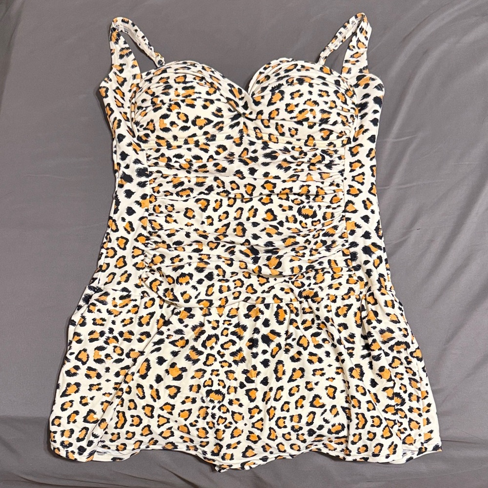 Retro Style Leopard Print Swim Dress